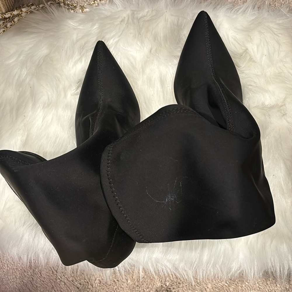 Black mid calf 2” heeled booties